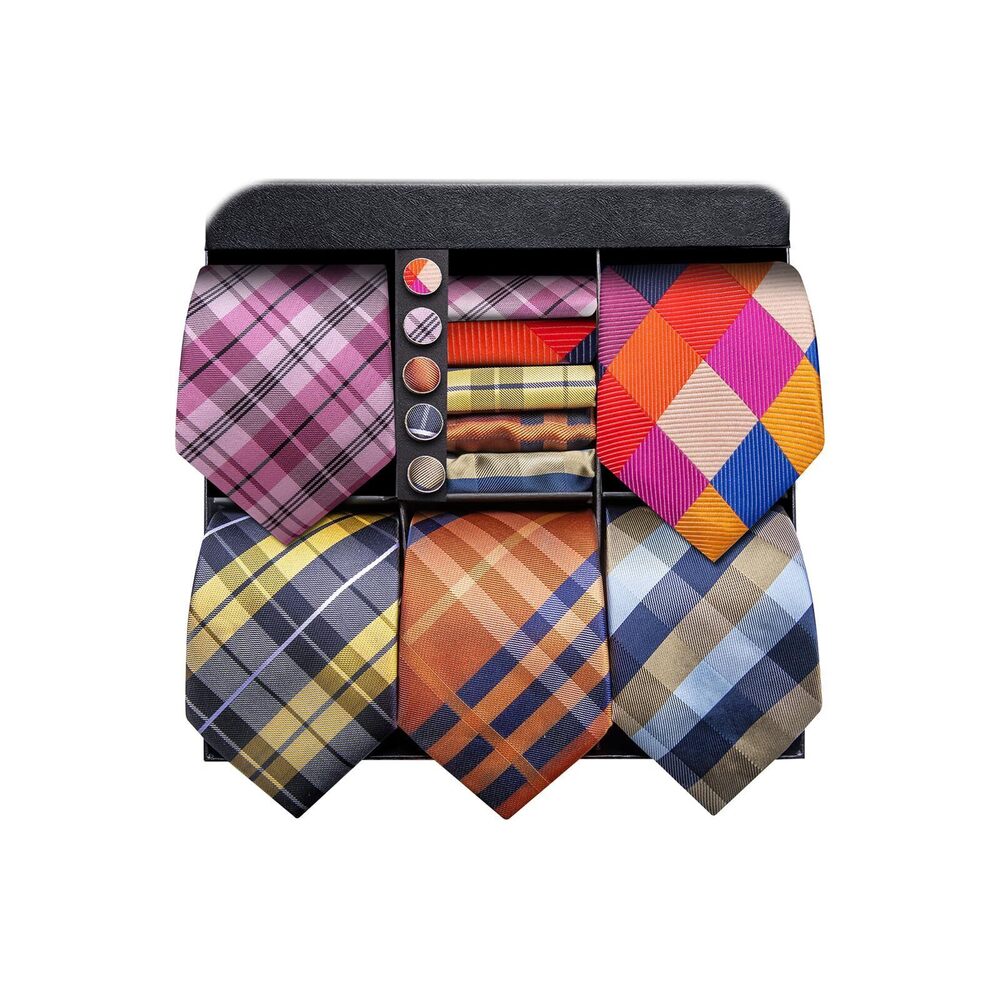 1960 Lot 5 Pcs Gift Box Tie Set Necktie with Pocket Square Cufflinks Silk